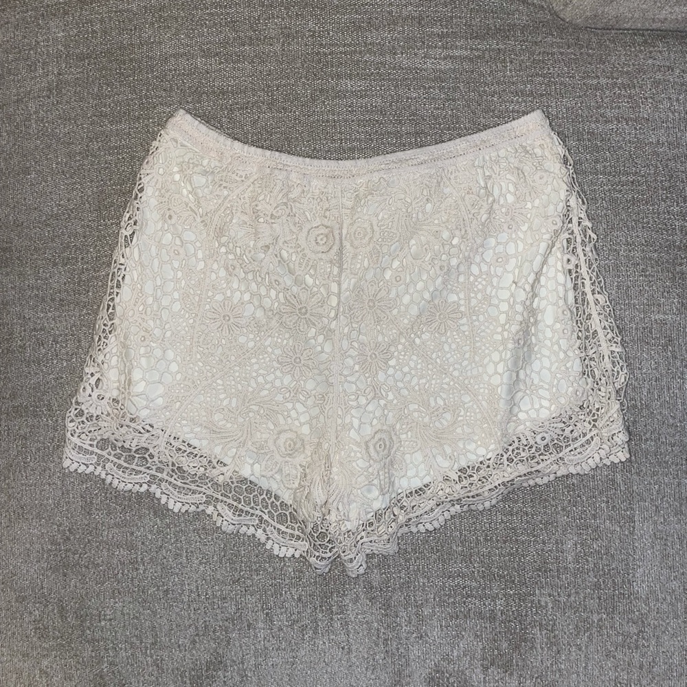 Forever21+ Ivory Floral Crochet Shorts - Picture 4 of 7